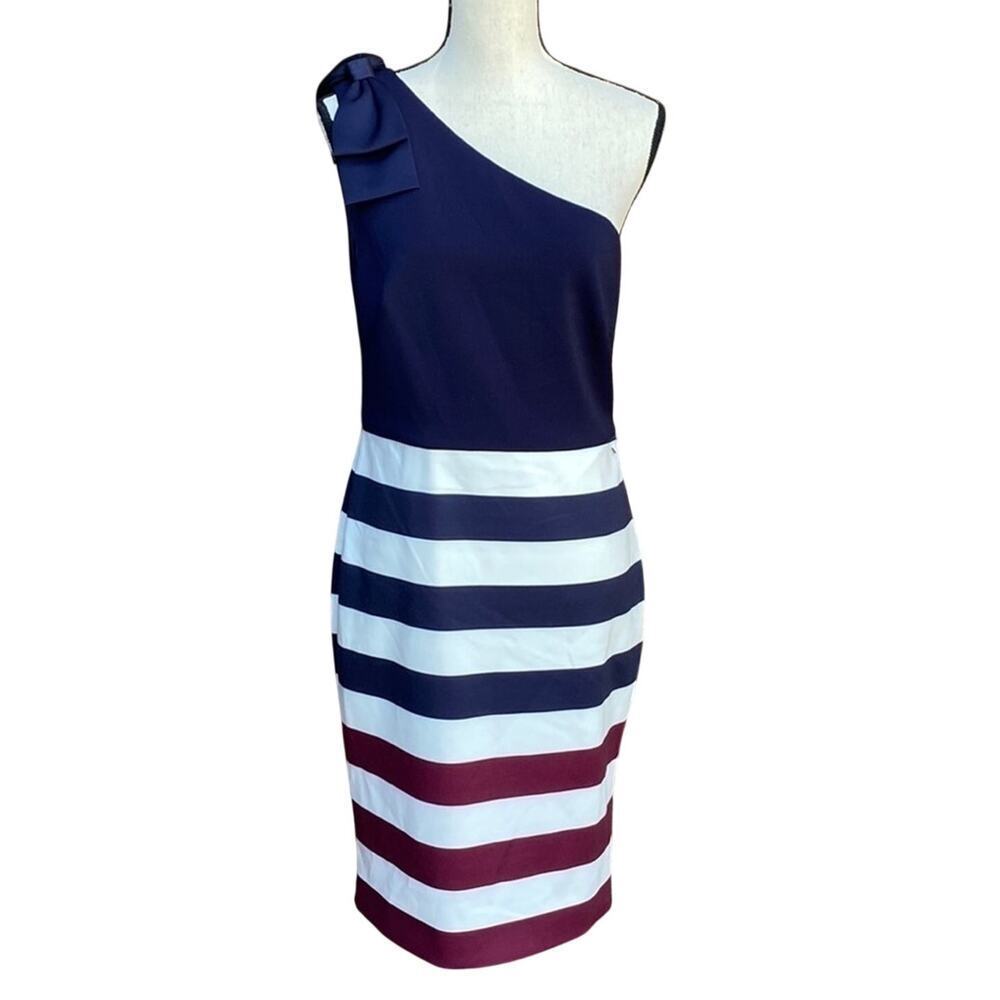 Ted Baker London Hilila Rowing Stripe One Shoulder Dress Blue Pink 4 US 10 NWT